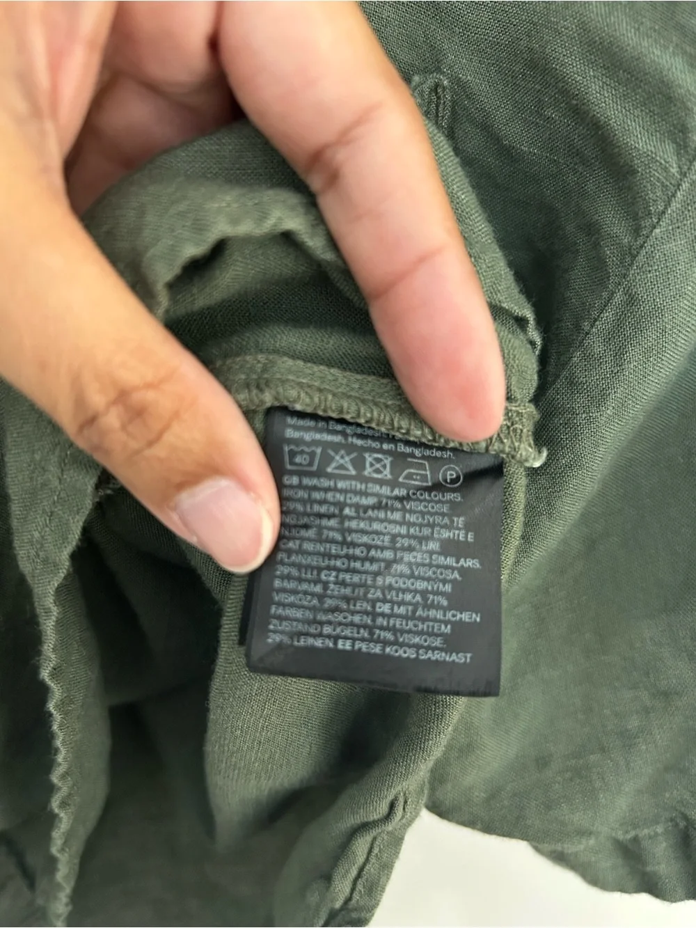 H&M Womens L Olive Green Linen Blend Boxy Cropped Button Down Shirt